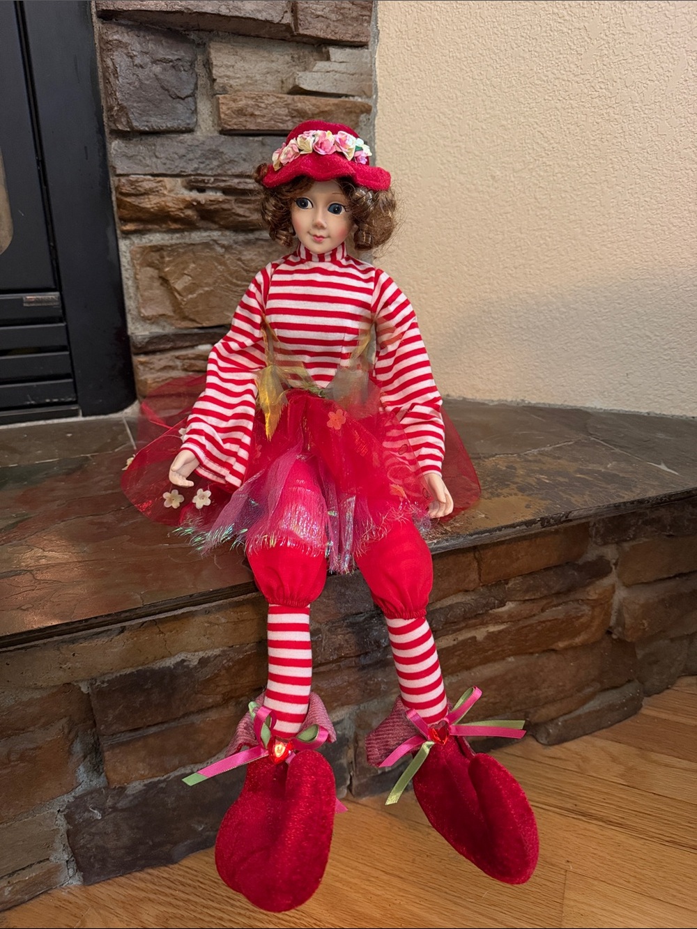 Cynthia Rowley Red Striped Dress-Up Doll with Floral Hat